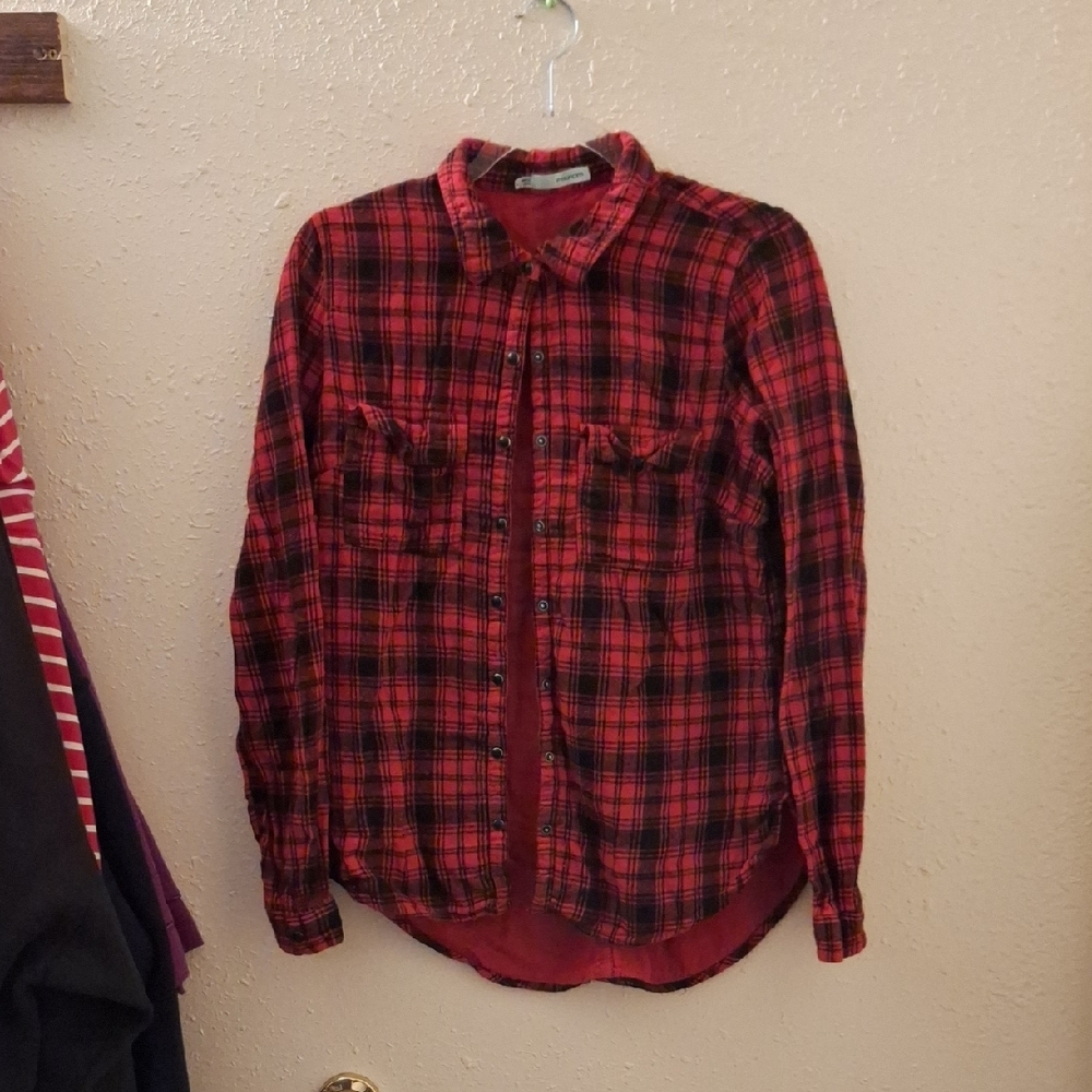 Maurices Red and Black Casual Button Down Shirt